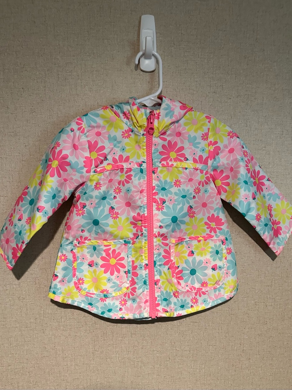 Carter’s 12 M Girls Floral Waterproof Hooded Jacket - Pink Multi